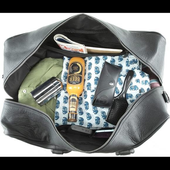 22 Inch Full Grain Buffalo Soft Black Leather Bag Travel Tote Duffle Bag Luggage - Picture 6 of 6